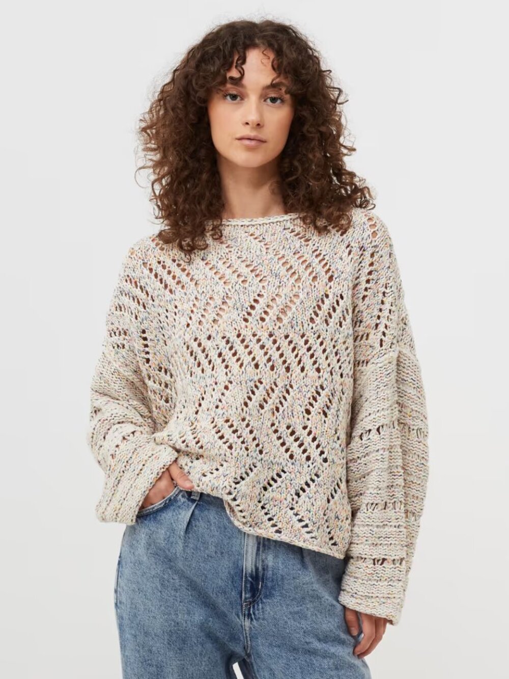 Free People Leilani Knit Beige Pullover Sweater In Cupcake Women's Size XS